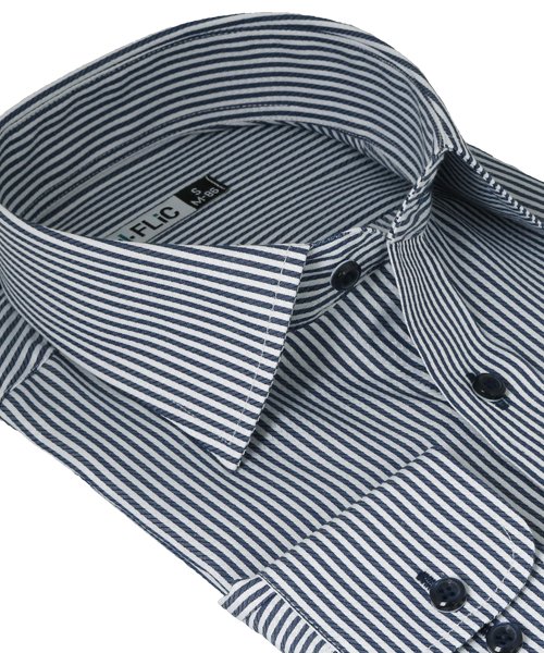 FLiC(フリック)/ワイシャツ メンズ ショートワイド ワイド 長袖 形態安定 シャツ ドレスシャツ ビジネス ノーマル スリム yシャツ カッターシャツ 定番 ストライプ ドビー/img01
