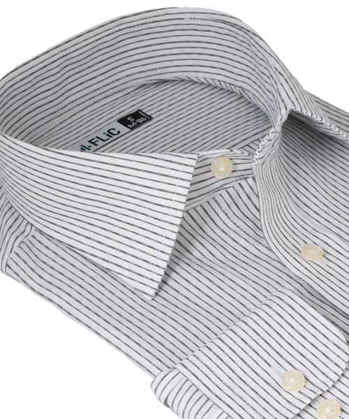FLiC(フリック)/ワイシャツ メンズ ショートワイド ワイド 長袖 形態安定 シャツ ドレスシャツ ビジネス ノーマル スリム yシャツ カッターシャツ 定番 ストライプ ドビー/img01