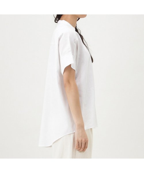 Navy ネイビー 半袖前開きリネンスタンドカラーシャツ mh マックハウス レディース Mac House Women Magaseek