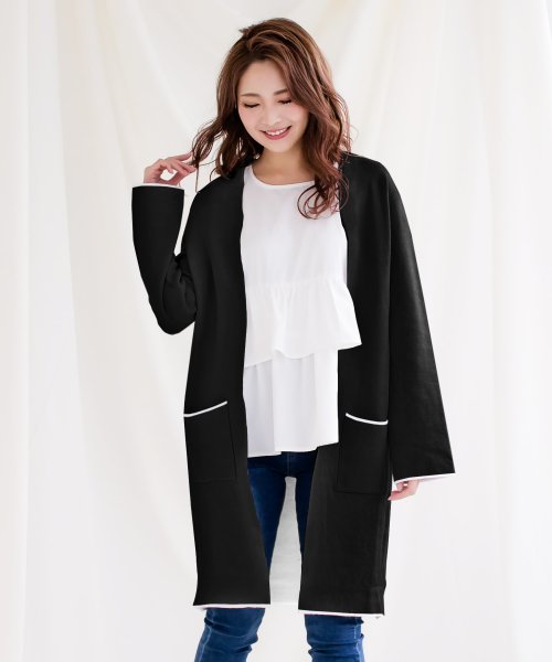 セール Off パイピングロングニットカーディガン カーディガン 春 レディース きれいめ ロングカーディガン ニット パイピング バイカラー ロング もっちり ジュリアブティック Julia Boutique Magaseek