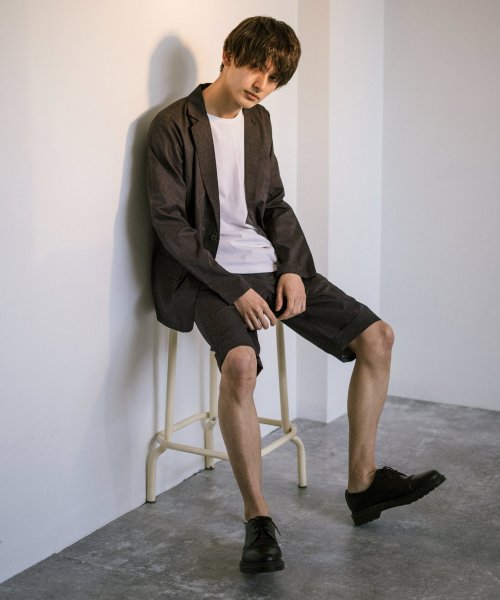 セットアップ メンズ テーラードジャケット 春秋 ハーフパンツ 膝上 ショートパンツ 上下セット スーツ カジュアル ストレッチ 2点セット シンプル Set ロッキーモンロー Rocky Monroe Magaseek