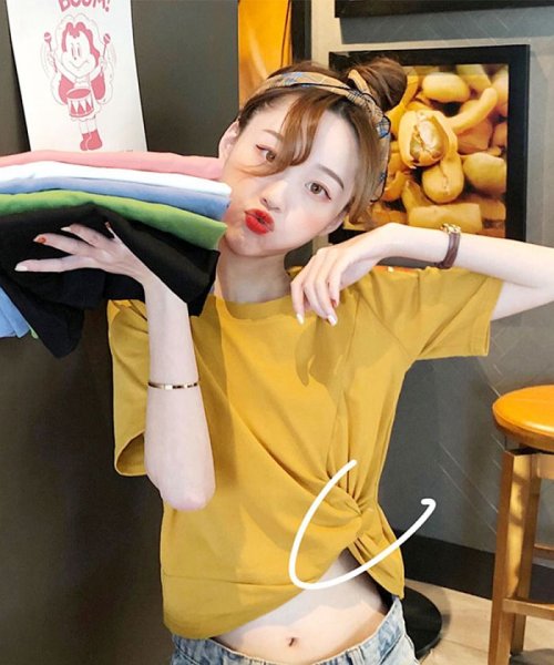 セール Tシャツ 半袖 レディース ゆるカット トップス 韓国ファッション 結び おしゃれ 可愛い 通学 10代 代 35代 セイヘイショップ Seiheishop Magaseek