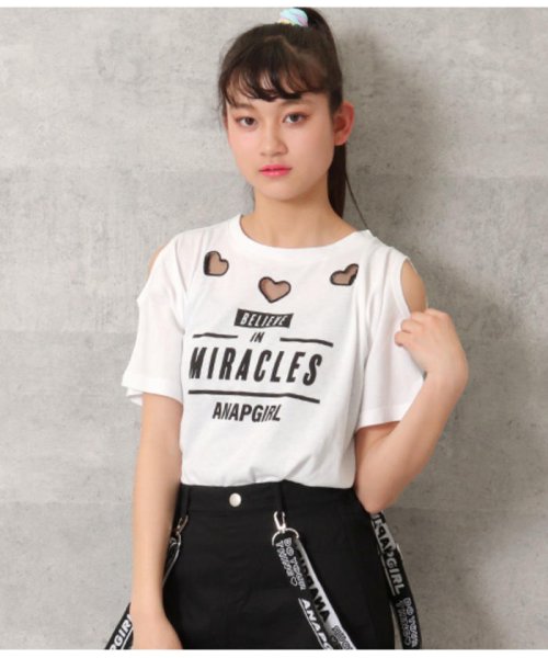 セール 55 Off ハートアキ肩見せtシャツ 503091779 アナップガール Anap Girl Magaseek