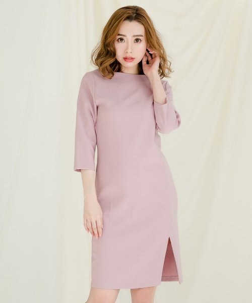 セール ベルト付きボートネックスリットワンピース ワンピース 春 きれいめ ミディアム セクシー タイトワンピース 膝丈 スリット スカート ボートネッ ジュリアブティック Julia Boutique Magaseek