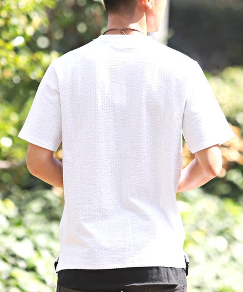 セール フェイクレイヤードtシャツ Tシャツ メンズ 半袖 シアサッカー 無地 フェイクレイヤード ラグスタイル Luxstyle Magaseek