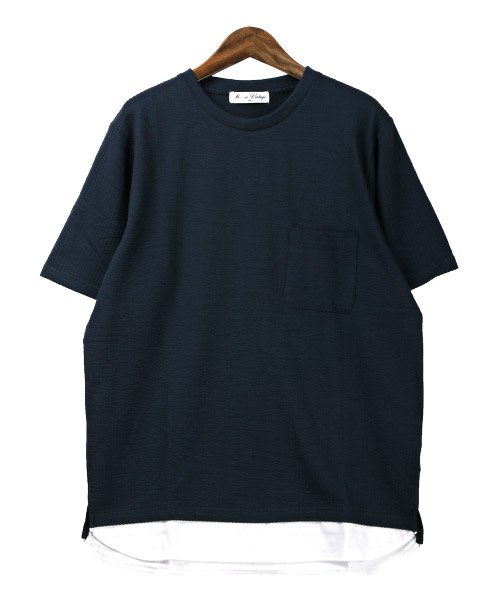 LUXSTYLE(ラグスタイル)/フェイクレイヤードTシャツ/Tシャツ メンズ 半袖 シアサッカー 無地 フェイクレイヤード/img08