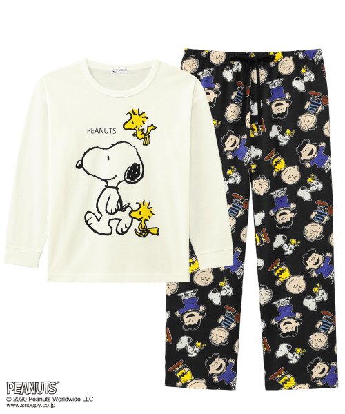 クーポン 販売中止 ルームウェア Peanuts スヌーピー ロンt 上下セット 男女兼用サイズ プルオーバー ロングパンツ 大きいサイズ ルームウェア パジャマ エメフィール Aimerfeel Magaseek