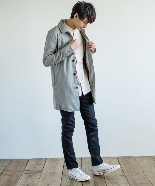 クーポン ステンカラーコート メンズ アウター リネン 綿麻 スプリングコート ストレッチ シャツコート ショップコート ビジネス ネイビー Rd Ghost アールディ ロッキーモンロー Rocky Monroe Magaseek
