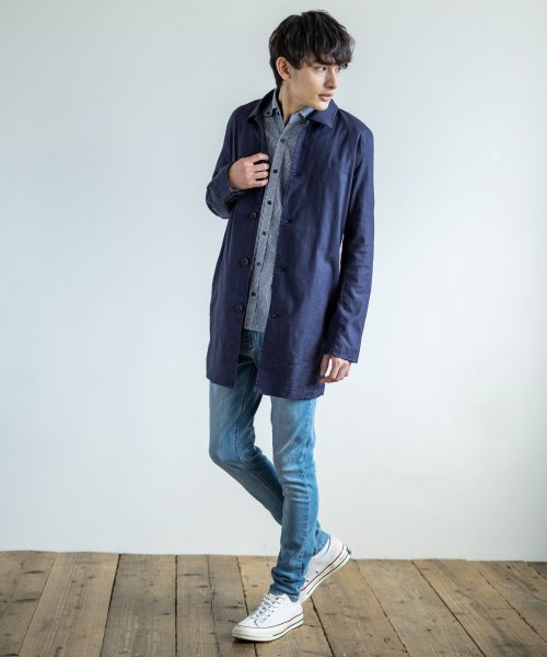 ステンカラーコート メンズ アウター リネン 綿麻 スプリングコート ストレッチ シャツコート ショップコート ビジネス ネイビー Rd Ghost アールディ ロッキーモンロー Rocky Monroe Magaseek