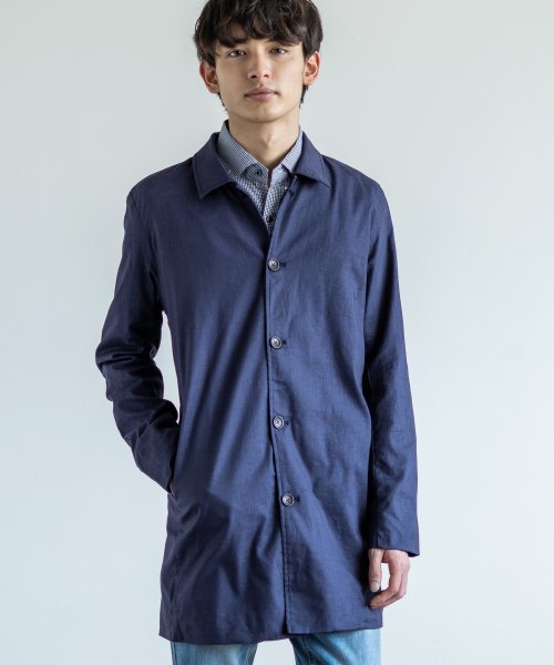ステンカラーコート メンズ アウター リネン 綿麻 スプリングコート ストレッチ シャツコート ショップコート ビジネス ネイビー Rd Ghost アールディ ロッキーモンロー Rocky Monroe Magaseek