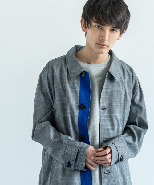 ステンカラーコート メンズ スプリングコート チェック ロング丈 ショップコート 8696 ロッキーモンロー Rocky Monroe Magaseek