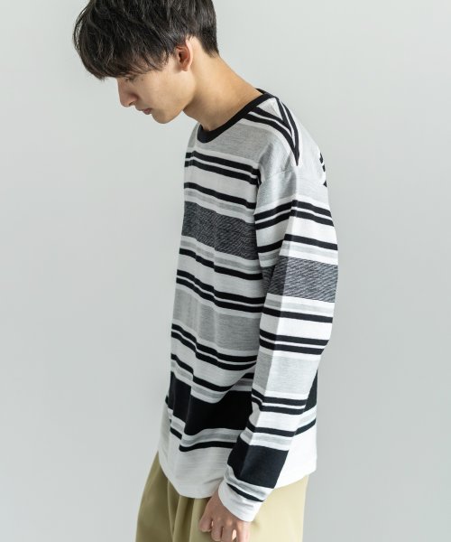 ニットソー Tシャツ ロンt メンズ 長袖 インレイ編み ニット ボーダー クルーネック サマーニット 8704 ロッキーモンロー Rocky Monroe Magaseek
