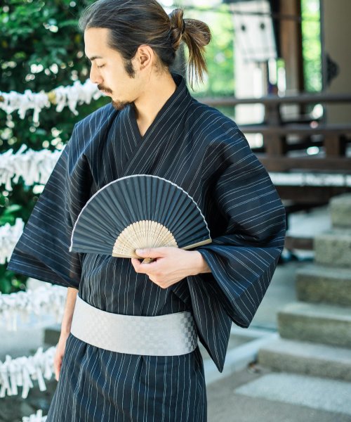 Rocky Monroe(ロッキーモンロー)/浴衣 メンズ セット 黒 下駄 扇子 帯 着物 しじら織り 4点セット グレー 白 ネイビー 男性用 大人 ワンタッチ帯 RD.Ghost アールディ.ゴースト/img45