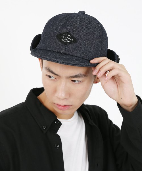 帽子 メンズ ハンターキャップ デニム ウール 毛 混毛 ウール混 耳当て