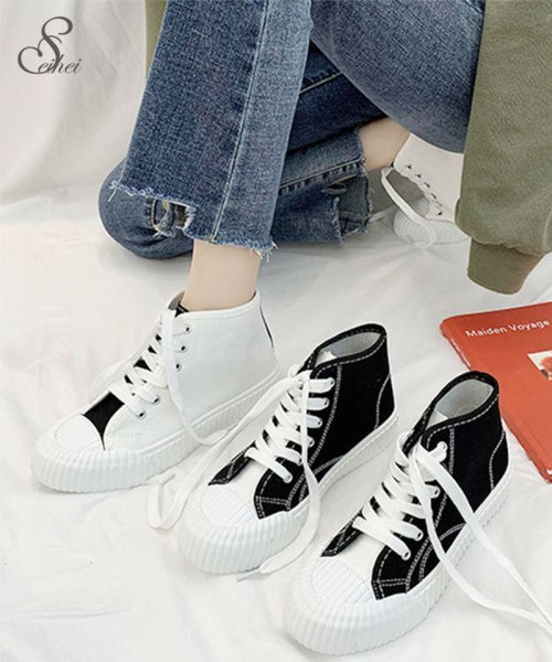 セール スニーカーレディース 定番 春夏靴 帆布靴 ハイカット おしゃれ 韓国ファッション 通学 歩きやすい セイヘイショップ Seiheishop Magaseek