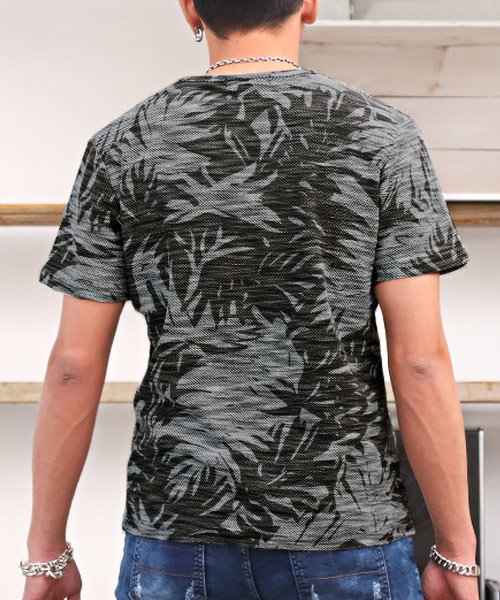 LUXSTYLE(ラグスタイル)/スラブネップボタニカル半袖Tシャツ/Tシャツ メンズ 半袖 スラブニット ボタニカル柄/img01