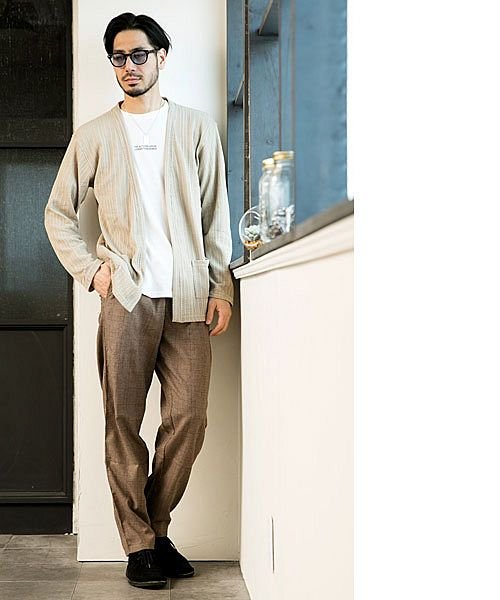 2点セットアンサンブルメンズカーディガン半袖tシャツ無地ストライプ マエストーソ Maestoso Magaseek