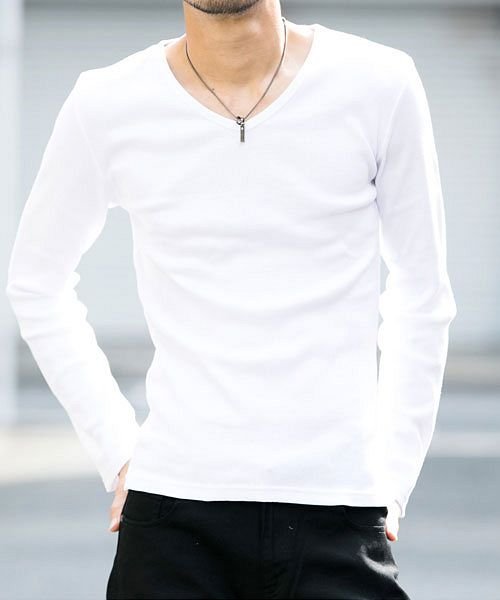 セール ロンtメンズtシャツ長袖ロングtシャツテレコ無地vネックカットソータイト細身 マエストーソ Maestoso Magaseek