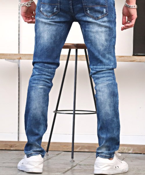 セール カットデニムストレッチデニムパンツ デニム パンツ メンズ カットデニム スウェットデニム ジーンズ Bitter ビター系 ラグスタイル Luxstyle Magaseek