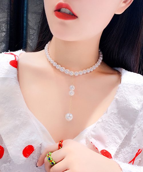 セール ロングネックレス レディース フェイクパール チョーカー かわいい アクセサリー パーティー ペンダント トップ プチプラ ミニミニストア Miniministore Magaseek