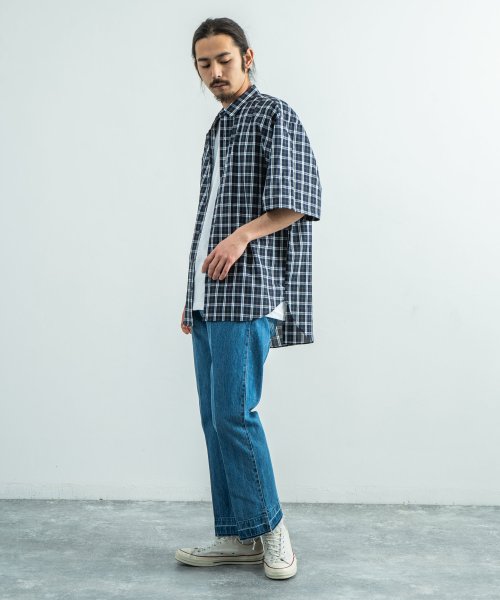 セール 50 Off 総柄シャツ チェック ビッグシルエット メンズ オーバーサイズ 五分袖 半袖 ドルマン 日本製 90 ロッキーモンロー Rocky Monroe Magaseek