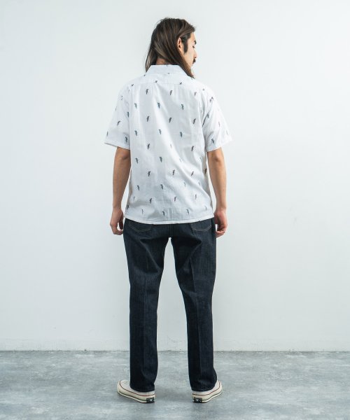 カジュアルシャツ メンズ 半袖 白 オープンカラー 開襟 おしゃれ 総柄 ジャカード 綿100 House Of Blues ハウスオブブルース ロッキーモンロー Rocky Monroe Magaseek