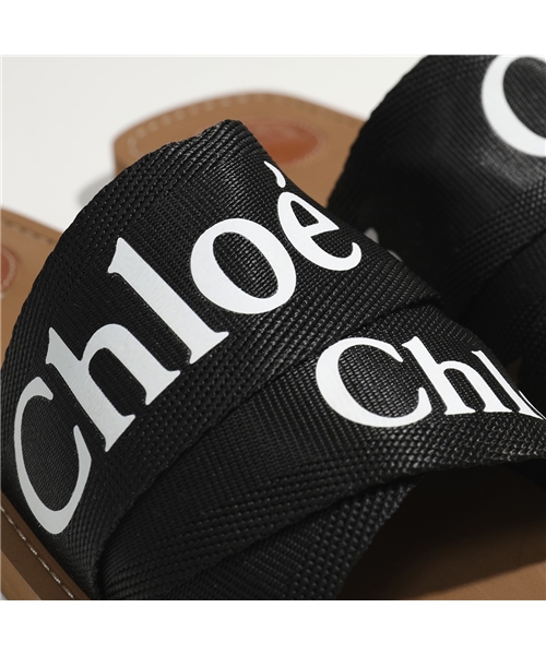【Chloe(クロエ)】CHC19U18808 WOODY ウッディ フラットミュール サンダル ロゴバンド 001/Black 靴 レディース