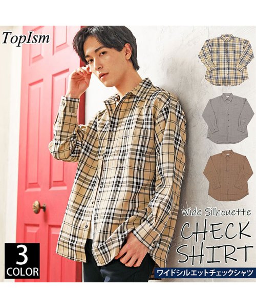 TopIsm(トップイズム)/ワイドシルエット先染めドロップショルダーチェックシャツ/img01