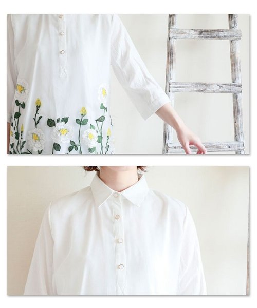 Sawa a la mode(サワアラモード)/裾フラワー刺繍7分袖シャツ/img06