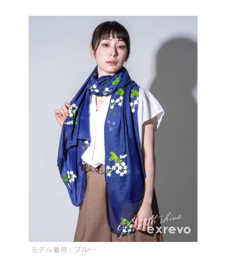 FRANCO BASSI 花柄刺繍大判ストール FRANCO BASSI 花柄刺繍大判ストール