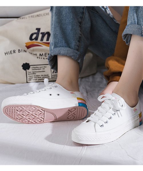 セール キャンバス スニーカー レディース ローカット 刺しゅう入り 靴 おしゃれ 配色 シューズ履きやすい ミニミニストア Miniministore Magaseek