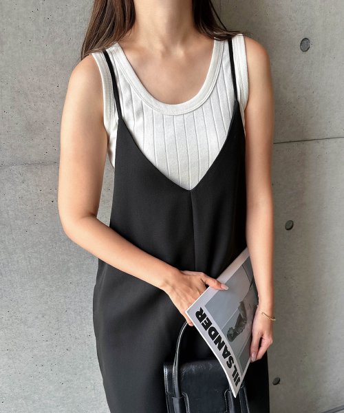 きれいめVネックキャミサロペット ワンピース ワイドパンツ