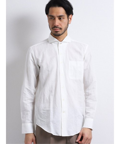 TAKA-Q(タカキュー)/リネン混シャンブレーワンピースカラー長袖シャツ/img01
