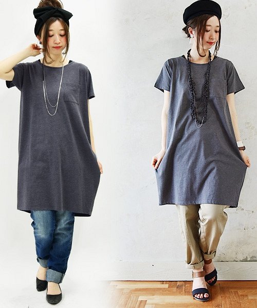 and it_(アンドイット)/【and it_】ポケット付大人シンプルコクーンワンピース【M】(夏服 レディース トップス ワンピース 半袖 コットン ロングTシャツ ロング丈 チュニック /img41