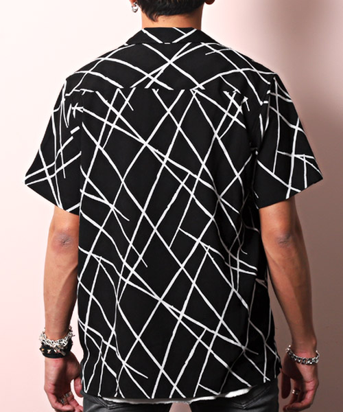 幾何学模様オープンカラーシャツ/シャツ メンズ 半袖 オープンカラー