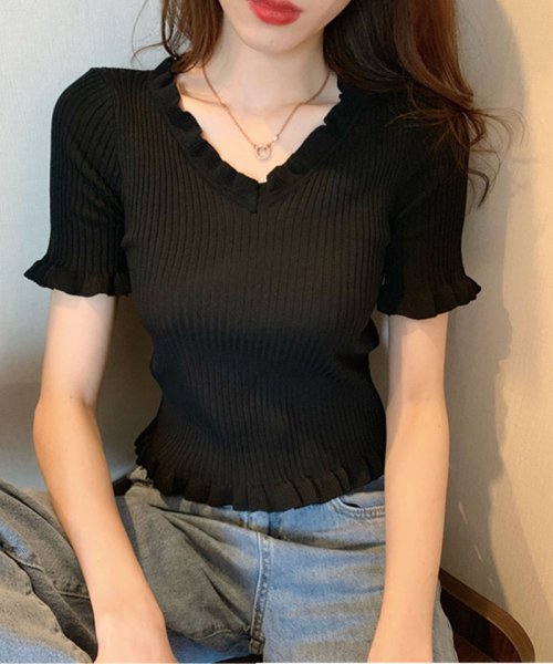 セール Vネックtシャツ カットソー レディース 小さめ かわいい ニットシャツ フィット セイヘイショップ Seiheishop Magaseek