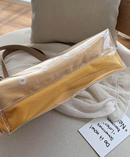 クリアバッグ レディース トートバッグ 花刺しゅう 透明バッグ 大容量 ビニールバッグ 防水 肩掛けバッグ おしゃれ ミニミニストア Miniministore Magaseek