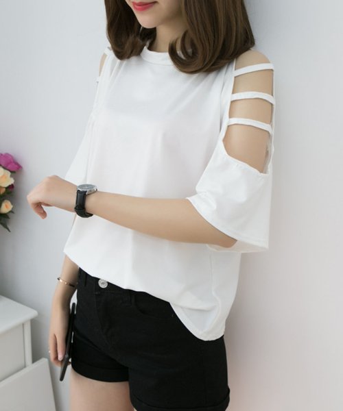 セール Tシャツレディース カットソー 大きいサイズ 伸縮性 春服 夏服 肩出し シースルー ショッピングゴー Shoppinggo Magaseek