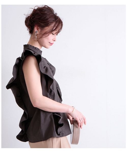 フリル袖のコットンノースリーブブラウス サワアラモード Sawa A La Mode Magaseek