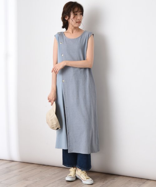 セール ワッシャーカット コットンリネンボタンデザインワンピース インタープラネット Interplanet Magaseek