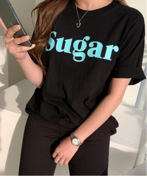 NANING9(ナンニング)/NANING9(ナンニング)Sugar半袖Tシャツ Tシャツ 半袖 ロゴ トップス ゆったり レディース オーバーサイズ/img01