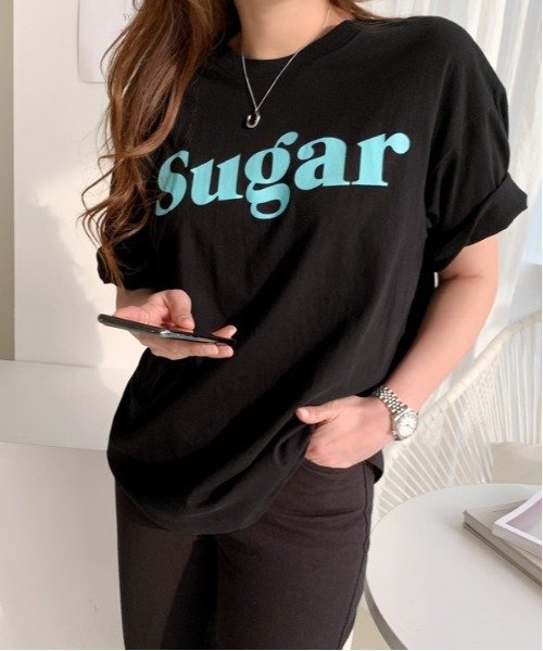 NANING9(ナンニング)/NANING9(ナンニング)Sugar半袖Tシャツ Tシャツ 半袖 ロゴ トップス ゆったり レディース オーバーサイズ/img02