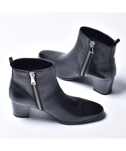 セール 本革 レザー サイドジップブーツ ハイヒール プレーントゥ ショートブーツ ブーツ メンズ シューズ カジュアルブーツ お兄系おにい系 靴 くつ ブラック ゴー シュベック Svec Magaseek