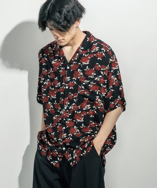 総柄シャツ メンズ 半袖 カジュアル 花柄 オープンカラー フラワー シンプル リゾート ストリート 開襟 ビッグシルエット オーバーサイズ アロハ リラックス 503319200 ロッキーモンロー Rocky Monroe Magaseek