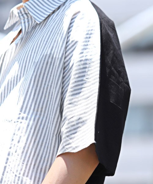 LUXSTYLE(ラグスタイル)/ストライプ＆無地切替ビッグシャツ/シャツ メンズ 半袖 5分袖 ビッグシルエット ユニセックス/img10