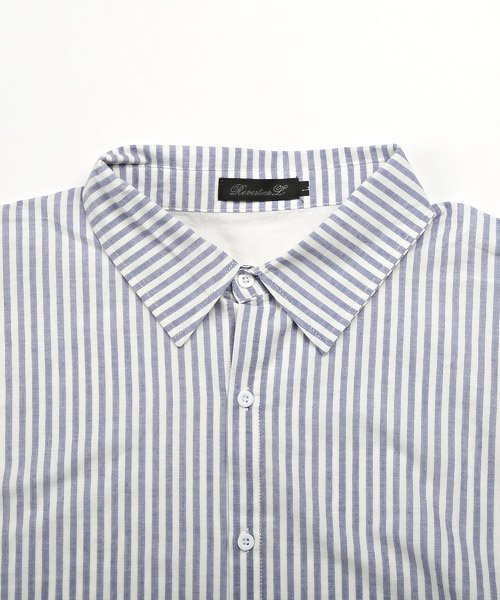LUXSTYLE(ラグスタイル)/ストライプ＆無地切替ビッグシャツ/シャツ メンズ 半袖 5分袖 ビッグシルエット ユニセックス/img14