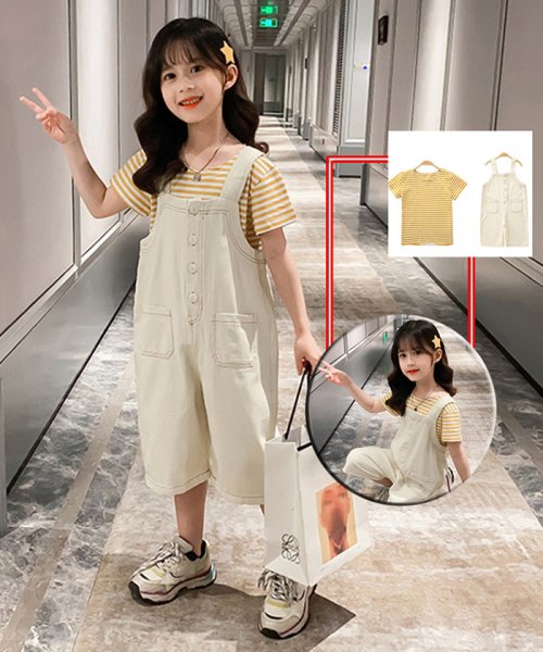 セール 子ども服オーバーオール キッズ サロペット ｔシャツ おしゃれ 2点セット パンツ 半袖 子供服 女の子 ジュニアサイズ ミニミニストア Miniministore Magaseek