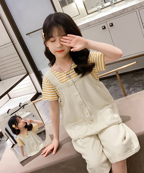 miniministore(ミニミニストア)/子ども服オーバーオール キッズ サロペット ｔシャツ おしゃれ 2点セット パンツ 半袖 子供服 女の子 ジュニアサイズ/img02