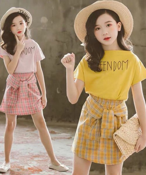 セール キッズ セットアップ 女の子 半袖 トップス スカート 上下セット 子供服 可愛い ミニチェック柄スカート春夏 新作 キッズ ミニミニストア Miniministore Magaseek