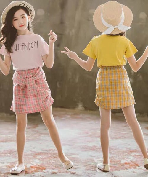 セール 30 Off キッズ セットアップ 女の子 半袖 トップス スカート 上下セット 子供服 可愛い ミニチェック柄スカート春夏 新作 キッズ ミニミニストア Miniministore Magaseek